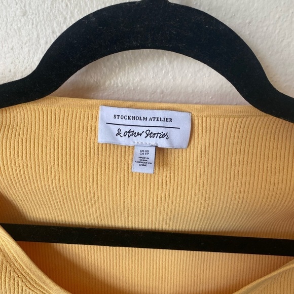 & OTHER STORIES Women’s Trumpet Sleeve Cardigan Ribbed Cropped Yellow Size XS - Picture 5 of 8